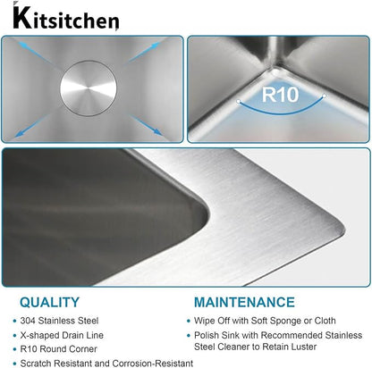 Kitsitchen 31 Inch Double Bowl Undermount Kitchen Sink,16 Gauge T-304S Stainless Steel Kitchen Sink with Drain Strainers & Grids,31" x 18" x 9" Large and Deep Kitchen Sinks,50/50 Design