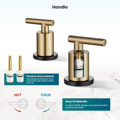 gotonovo 8 Inch Widespread Bathroom Sink Faucet 3 Hole 2 Handles Lavatory Basin with Pop Up Drain with Hot and Cold Mixer Valves Modern Black & Brushed Gold