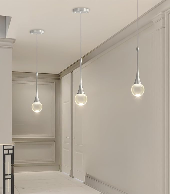Modern Pendant Light LED Crystal Chandelier for Kitchen Island Dimmable Crystal Pendant Lighting for Dining Room Bedroom Silver