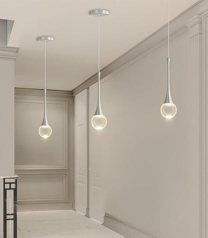 Modern Pendant Light LED Crystal Chandelier for Kitchen Island Dimmable Crystal Pendant Lighting for Dining Room Bedroom Silver