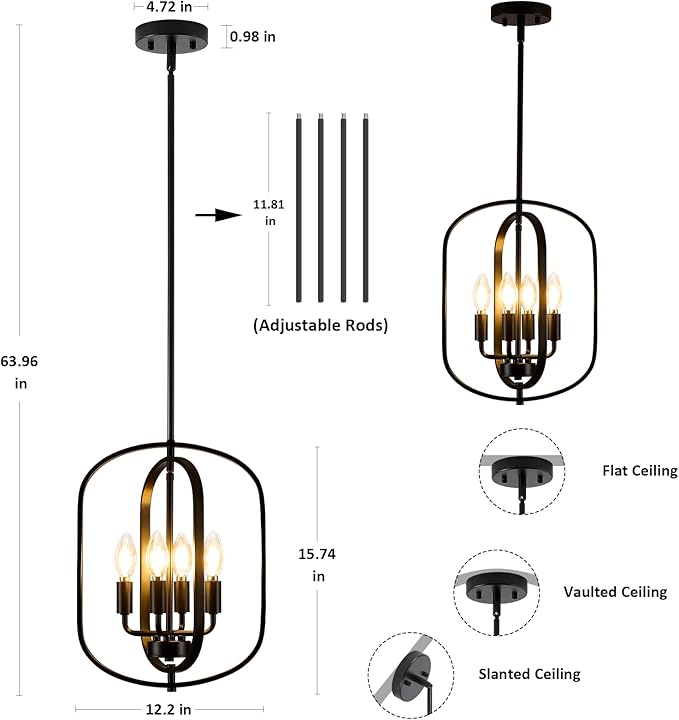 Black Chandelier for Dining Room Light Fixture, Modern Farmhouse Chandelier for Entryway Foyer Lighting Fixtures, Pendant Lights Kitchen Island Hanging Rustic Small Chandelier for Living Room