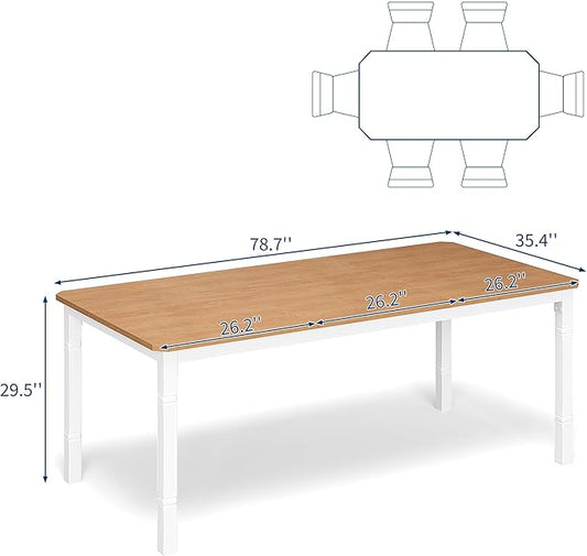 GAOMON Round Dining Table for 6-8 People - Rustic Industrial Farmhouse Long Table with Sturdy Metal Frame & Chamfered Corners for Dining Room, Ktichen Breakfast Nook, Walnut & White