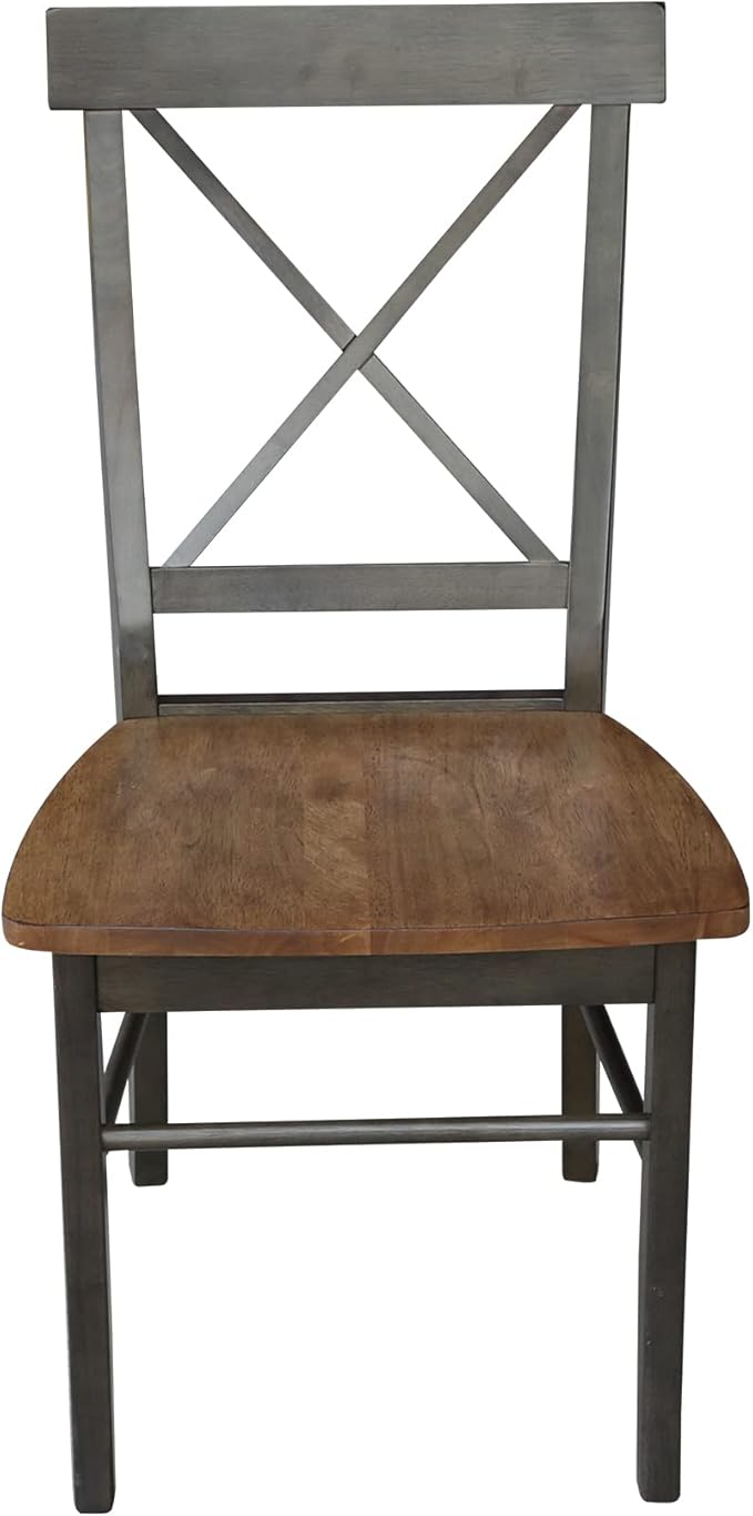IC INTERNATIONAL CONCEPTS X-Back Chair with Solid Wood Seat - Set of 2 Chairs in Hickory/Washed Coal