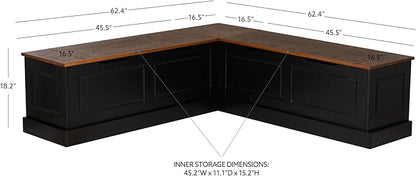 Linon Harris Black and Walnut Backless Kitchen Dining Nook with Hidden Storage Bench Space