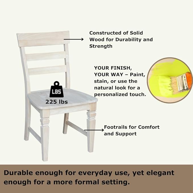 IC International Concepts Java Dining Chair Set of 2, Hardwood, Ready-to-Finish, 36.6"H with 18"H Seats, 19.7"W x 22"D, Ideal for Dining Room Furniture - Unfinished