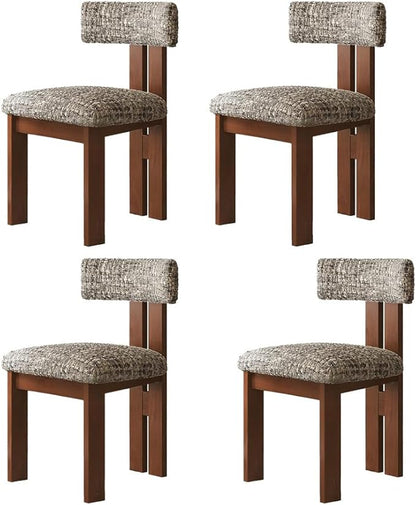 Walnut Dining Chairs Set of 4, Modern Farmhouse Kitchen Island Chairs with Rubber Wood Frame Non-Slip Foot Pads,Boucle Upholstered Wooden Dinner Chair for Living Room Dinning,Brown–Gray Chenille