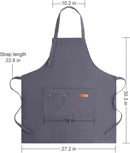 Apron for Men Women with Adjustable Straps and Large Pockets, Canvas Cotton Cooking Kitchen Chef Bib Aprons Waterproof Grey