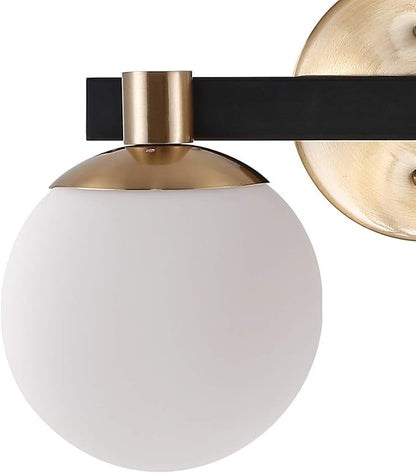 JONATHAN Y 5.75" Brass Gold/Black 1-Light Modern Globe LED Vanity Wall Sconce Light, White Frosted Glass Shade, Mid-Century Art Deco Wall Lamp for Bathroom, Kitchen, Hallway JYL3540A