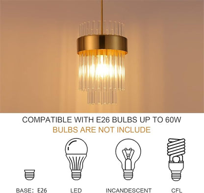 Dijiahua Pendant Lights Kitchen Island Gold 3 Pack,Crystal Pendant Light Fixtures Over Table, Mini Brass Dining Room 1-Light Chandelier,Modern Adjustable Cord Hanging Lamp for Bedroom,Sink