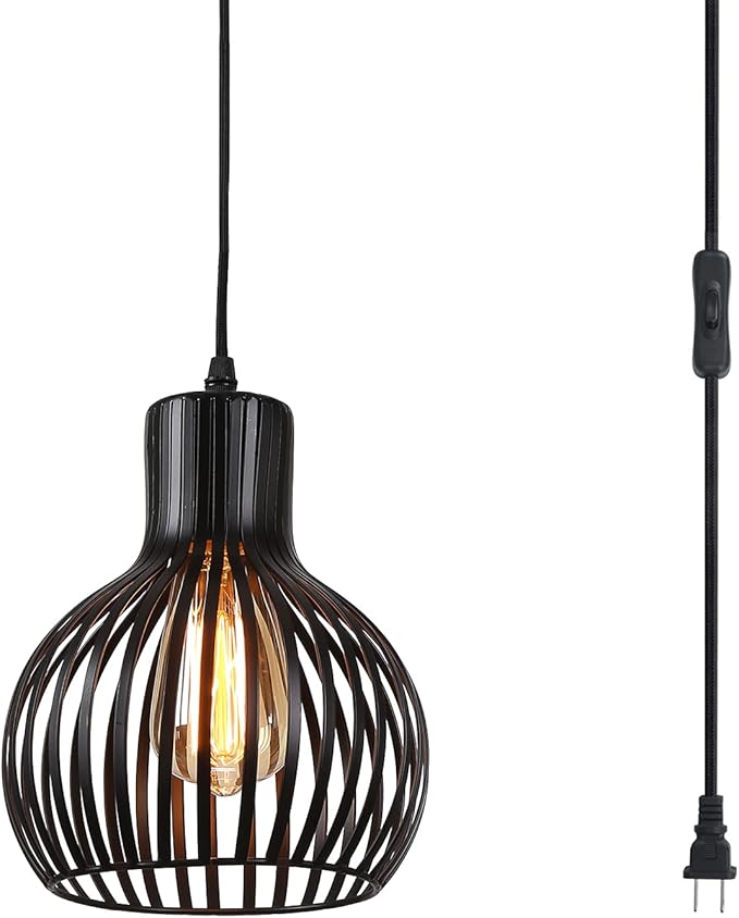 Plug in Pendant Light,Industrial Black Hanging Lignt with Plug in Cord ON/Off Switch,Farmhouse Pendant Lights for Kitchen Island,Bedroom,Living Room