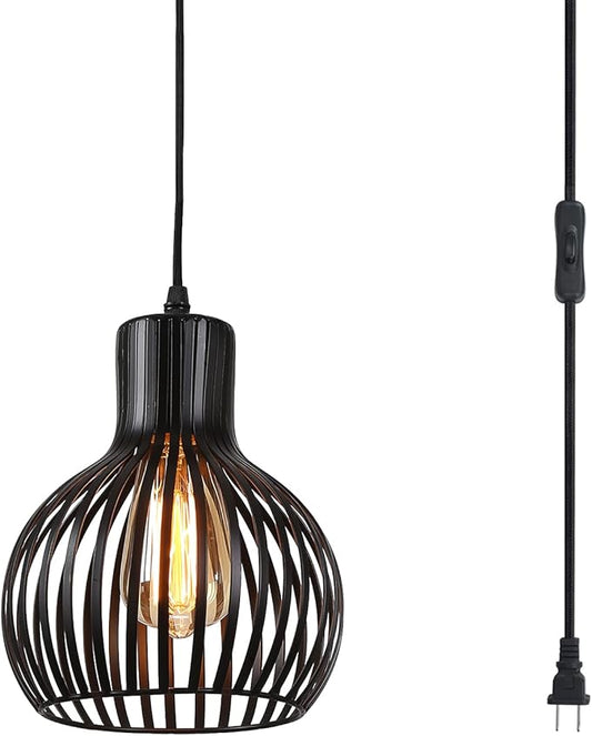 Plug in Pendant Light,Industrial Black Hanging Lignt with Plug in Cord ON/Off Switch,Farmhouse Pendant Lights for Kitchen Island,Bedroom,Living Room