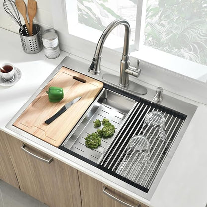 33x22 Drop in Kitchen Sink, Single Bowl Ledge Workstation 16 Gauge Stainless Steel Kitchen Sink Top Mount 2 Holes 10 Inch Deep (33"x22"10")