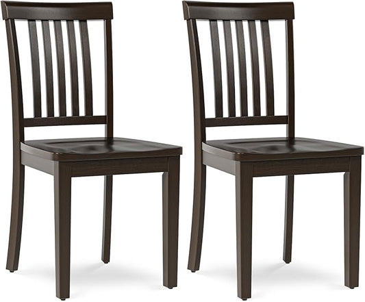 COLAMY Wooden Dining Chairs Set of 2, Solid Rubberwood Kitchen & Dining Room Chairs,Windsor Style Seating, Rustic Dining Table Chairs, Non-Slip Foot Pads, Farmhouse & Traditional Seating,Dark Brown
