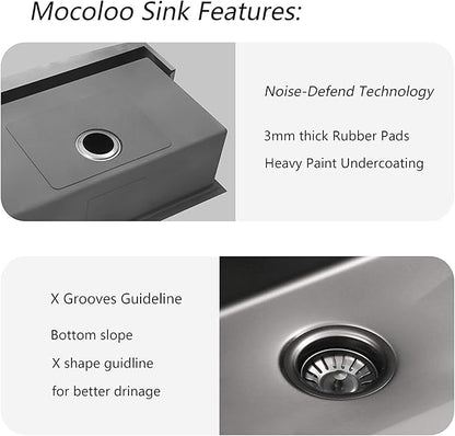Black Farmhouse Kitchen Sink - Mocoloo 33 Inch Undermount Sinks Gunmetal Black Stainless Steel 16 Gauge Apron Single Bowl Ledge Workstation Farm Sink, 33''x22''x10''