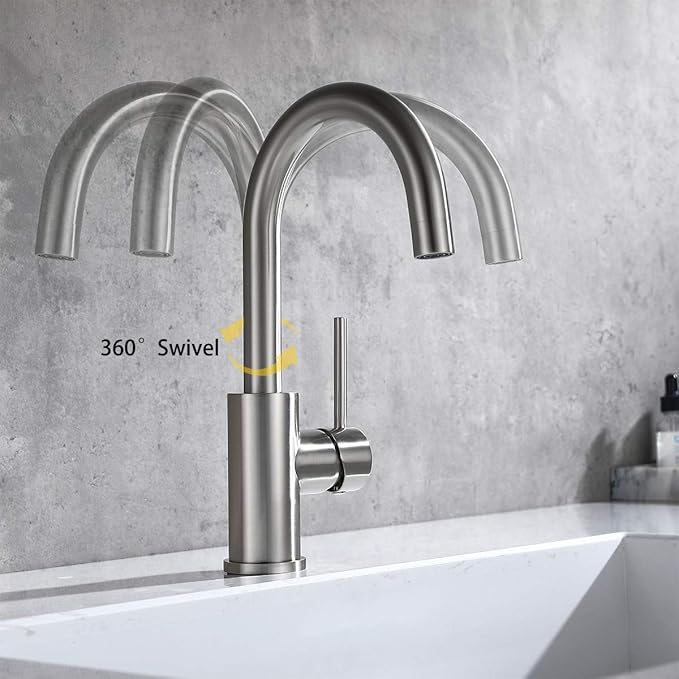 Bar Faucets Single Hole, WiPPhs Brushed Nickel Mini Kitchen Sink Faucets, Single Handle Stainless Steel Modern Sink Faucets 1 Hole, Faucet for Bar Sink