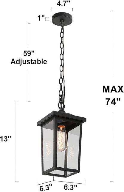 Outdoor Pendant Light Fixture, Farmhouse Exterior Anti-Rust Hanging Lights with Adjustable Chain, Black Ceiling Outdoor Light with Clear Glass, Hanging Lantern for Front Door, Entry, Porch, and Gazebo