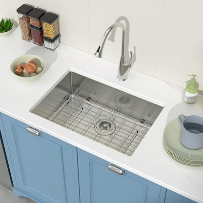 26 Undermount Kitchen Sink 26"x18"x8" Single Bowl 16 Gauge Stainless Steel Under Counter Single Bowl Kitchen Sinks Basin with Drain Strainer