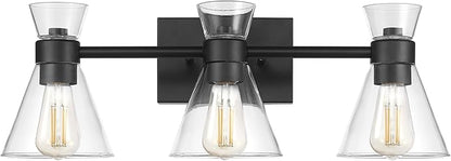 Globe Electric 63000055 3-Light Vanity Light, Matte Black, Clear Glass Shades, Bathroom Lights Over Mirror, Lights for Bathroom, Powder Room Lighting, Makeup Mirror Lights, Home Décor, Bathroom Décor