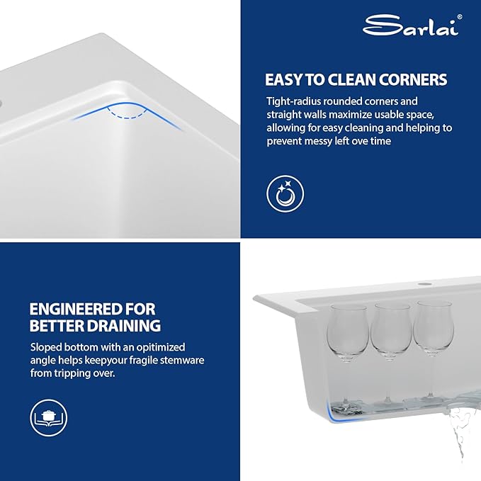 Sarlai 30 Granite Composite Kitchen Sink - 30"x22" Drop In Kitchen Sink Ledge Workstation White Granite Quartz Composite Top-Mount Single Bowl Sinks Basin with Gold Accessories
