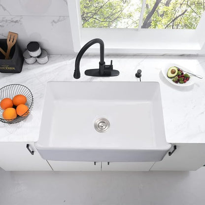 33 Inch Fireclay Farmhouse Sink White-Bokaiya 33x20 White Kitchen Sink Farm House Apron Front Porcelain Ceramic Deep Single Bowl Farm Sink with Dish Rack