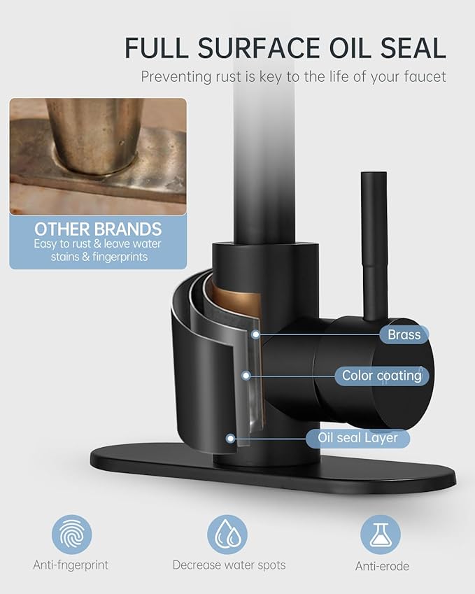 Fransiton Bathroom Faucets, Bar Sink Faucet Single Hole for Bathroom Kitchen Campers with Pop-Up Drain Hose, Suitable for Farmhouse Vanity Lavatory