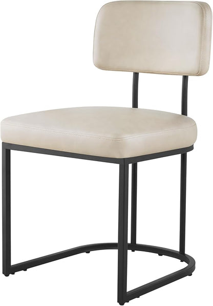 KISLOT Dining Chairs Set of 2, Upholstered Modern Kitchen Chairs with Ergonomic Backrest, Faux Leather Cushion Seat & Metal Legs for Living Room, Restaurant, and Café, Cream