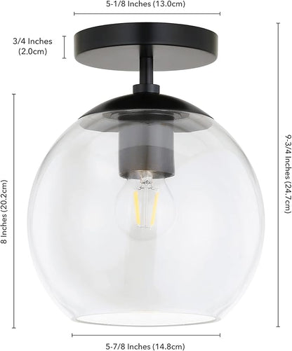 Bartlett 9" Wide Semi Flush Mount with Glass Shade in Matte Black/Clear