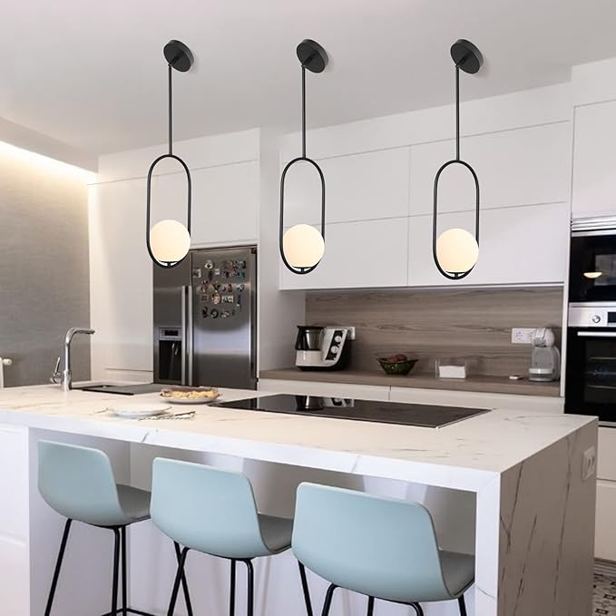 SeeU Modern Pendant Lighting One Light Chandelier Globe Black Pendant Light Indoor Hanging Light Fixture for Kithchen Island Dinning Room Bedroom