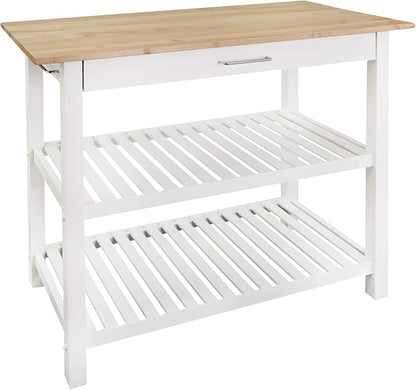 Casual Home Solid Wood Kitchen Island, Natural Maple Top, White Base (New) 40*20*36.5inch