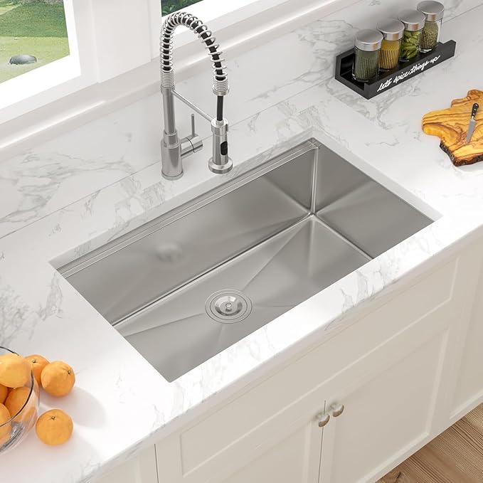 Sarlai 30 Kitchen Sink Stainless Steel - 30 Inch Kitchen Sink Undermount Ledge Workstation 16 Gauge Stainless Steel Single Bowl Rectangular Under Counter Kitchen Sinks with Accessories