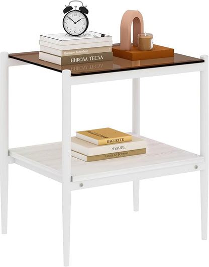 Set of 2 Glass End Table, 2-Layer Glass Living Room Table, Modern Tea Table Side Tables for Home Office Furniture