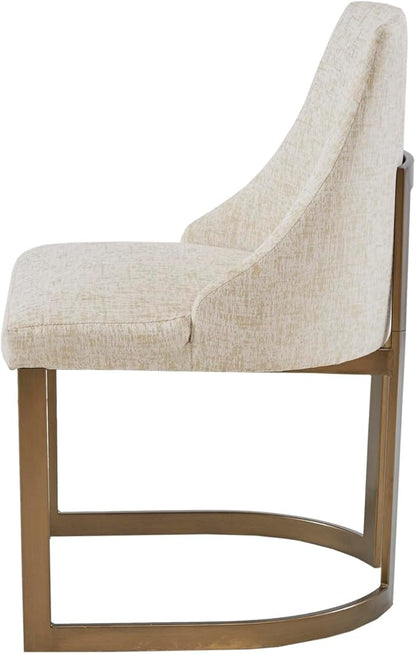 Madison Park Bryce Parsons Upholstered Accent Dining Chairs Set of 2, Padded Seat with Cushion, Antique Gold Metal Frame Back and Sled Leg, Contemporary Modern Chic for Kitchen, Cream 2 Piece