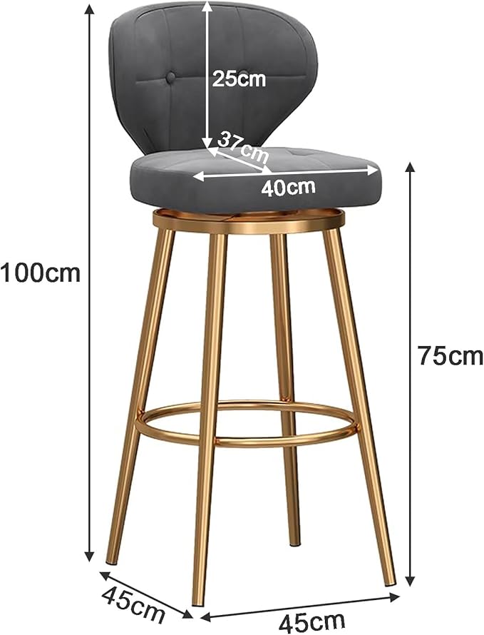 Counter Height stools Set of 2, 360° s with Back and Footrest, Thickened Upholstered Cushion, Tall Chairs for Kitchen Island, Dining Room, Home, Cafe,Grey-Sitting Height 75cm