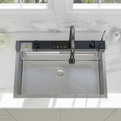 30 Inch Waterfall Kitchen Sink - Beslend 30x19 Drop In Waterfall Sink Workstation Smart Sinks 16 Gauge Stainless Steel Single Bowl Basin with Faucet Combo