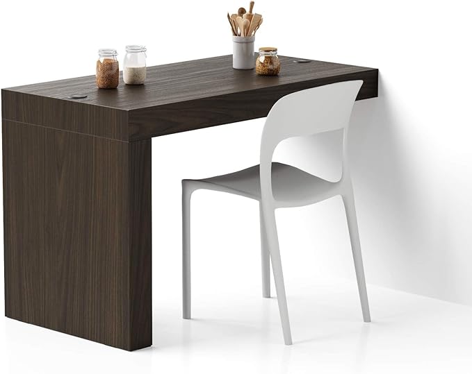 Mobili Fiver, Evolution Dining Table with One Leg and Wirelss Charger 47.2 x 23.6 in, Dark Walnut, Made in Italy