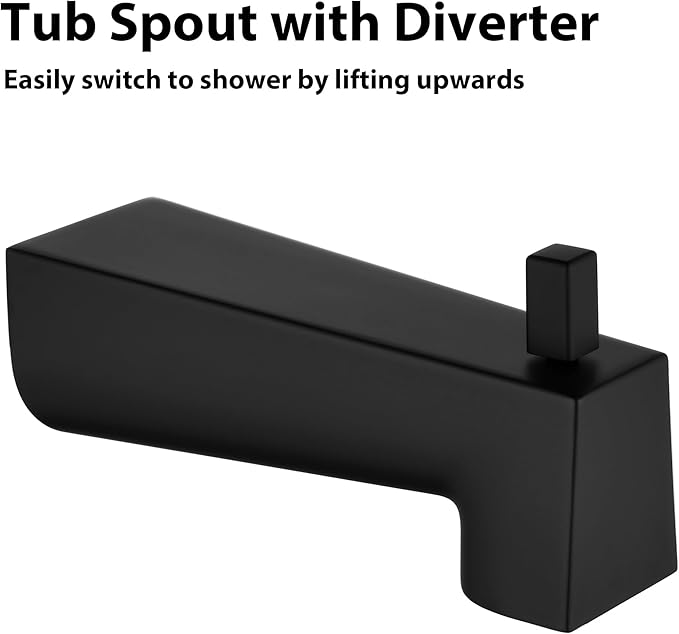 Kedra 7-Inch Tub Spout, Extra-Long Slip On Diverter Tub Spout, Replacement Bathtub Spout with Diverter, Matte Black (for 1/2" Copper Water Tube)