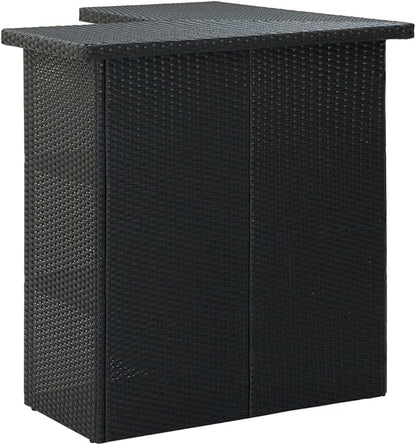 Corner Bar Table with 3 Storage Shelves Modern Black Synthetic Rattan Counter Height Dining Table for Small Spaces Kitchen Island Indoor Outdoor Use