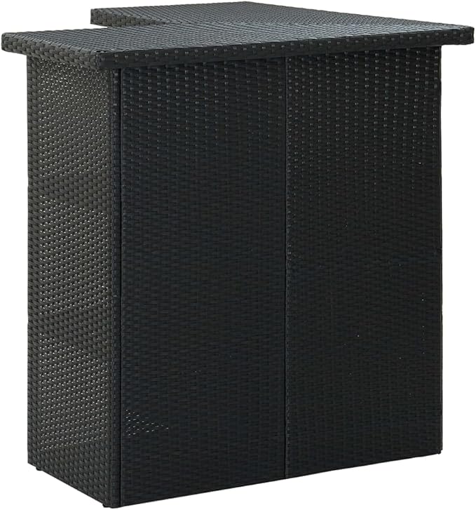 Black PE Rattan Bar Table, Modern Steel Frame, 39.4x19.7x41.3 Inch, Indoor Outdoor Kitchen Dining Room, with Storage Shelves, Matte Finish