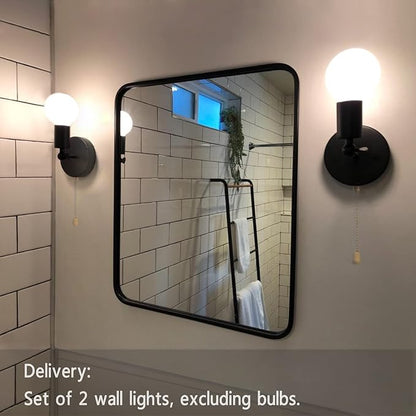 Adjustable Retro Wall Sconce Light with Pull Chain Switch Vintage Black Wall Lights Fixture with On Off Switch E26 Indoor Wall Lamps for Home Bedroom Kitchen Wall Mount ighting, NO Bulb