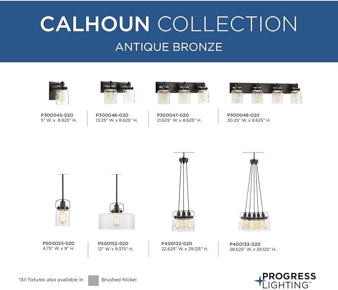 Progress Lighting P300046-020 Calhoun Collection Clear Glass Farmhouse Bath Vanity Light, 2-Light, Antique Bronze