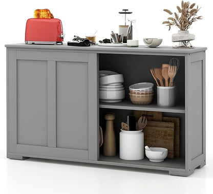 NAFORT Sideboard Buffet Cabinet with Adjustable Shelves, Modern Storage Cabinet with Sliding Doors, Buffet Table for Dining Room, Kitchen, Living Room, Farmhouse Style Sideboard Cupboard (Gray)