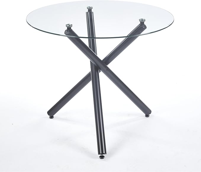 Round Glass Dining Table,Glass Dining Room Table with Metal Legs, Modern Style Glass Kitchen Table for Home, Kitchen, Dining Room