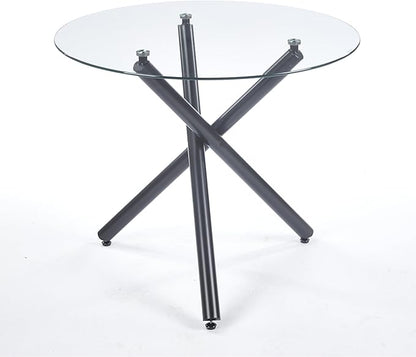 Round Glass Dining Table,Glass Dining Room Table with Metal Legs, Modern Style Glass Kitchen Table for Home, Kitchen, Dining Room