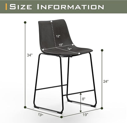 NicBex Retro Bar Stools Crazy-Horse Leather with Metal Legs Barstools, Lounge Kitchen Island Counter Stools, Set of 2, (Grey Color) (A-GE17019-USSU014)
