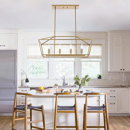 Pendant Lighting Farmhouse Chandelier, 4-Light Gold Dining Room Lighting Fixtures Hanging, Modern Light Fixture for Living Room Dining Room Kitchen Island Foyer