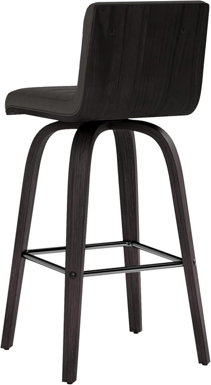 Armen Living Vienna Counter Height Barstool Brushed Wood Finish Faux Leather Kitchen and Dining, 26" Counter Height, Black/Gray, More color/size option