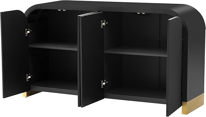 Merax Sideboard Buffet Cabinet with Storage Adjustable Shelves & Unique Curved Corner, Wavy Panel Door Accent Wood Console Table for Coffee Bar, Living Room and Entrance, Easy Assembly, Black