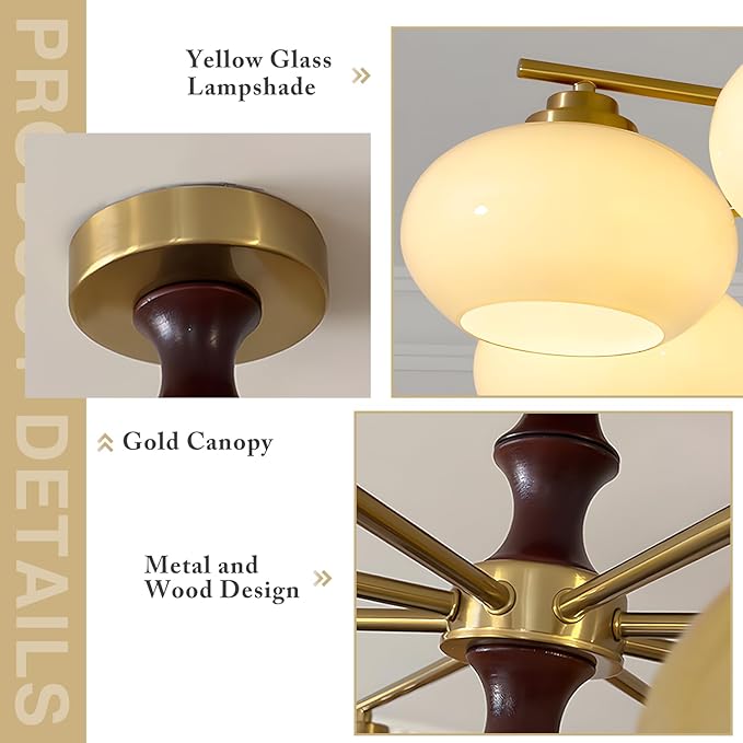 KCO Lighting Vintage Kitchen Flush Mount Ceiling Light 3 Globe Light Fixture Farmhouse Wood Sputnik Chandelier Brass Gold Hallway Ceiling Light Fixtures