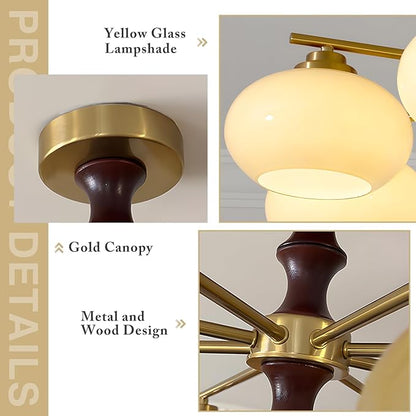 KCO Lighting Vintage Kitchen Flush Mount Ceiling Light 3 Globe Light Fixture Farmhouse Wood Sputnik Chandelier Brass Gold Hallway Ceiling Light Fixtures