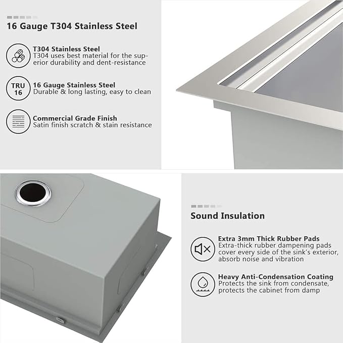 33 Inch Kitchen Sinks Drop In Workstation-VASOYO 33 x 22 Drop In Top Mount Kitchen Sink Stainless Steel 16 Gauge Deep Single Bowl Overmount Sink with Cutting Board